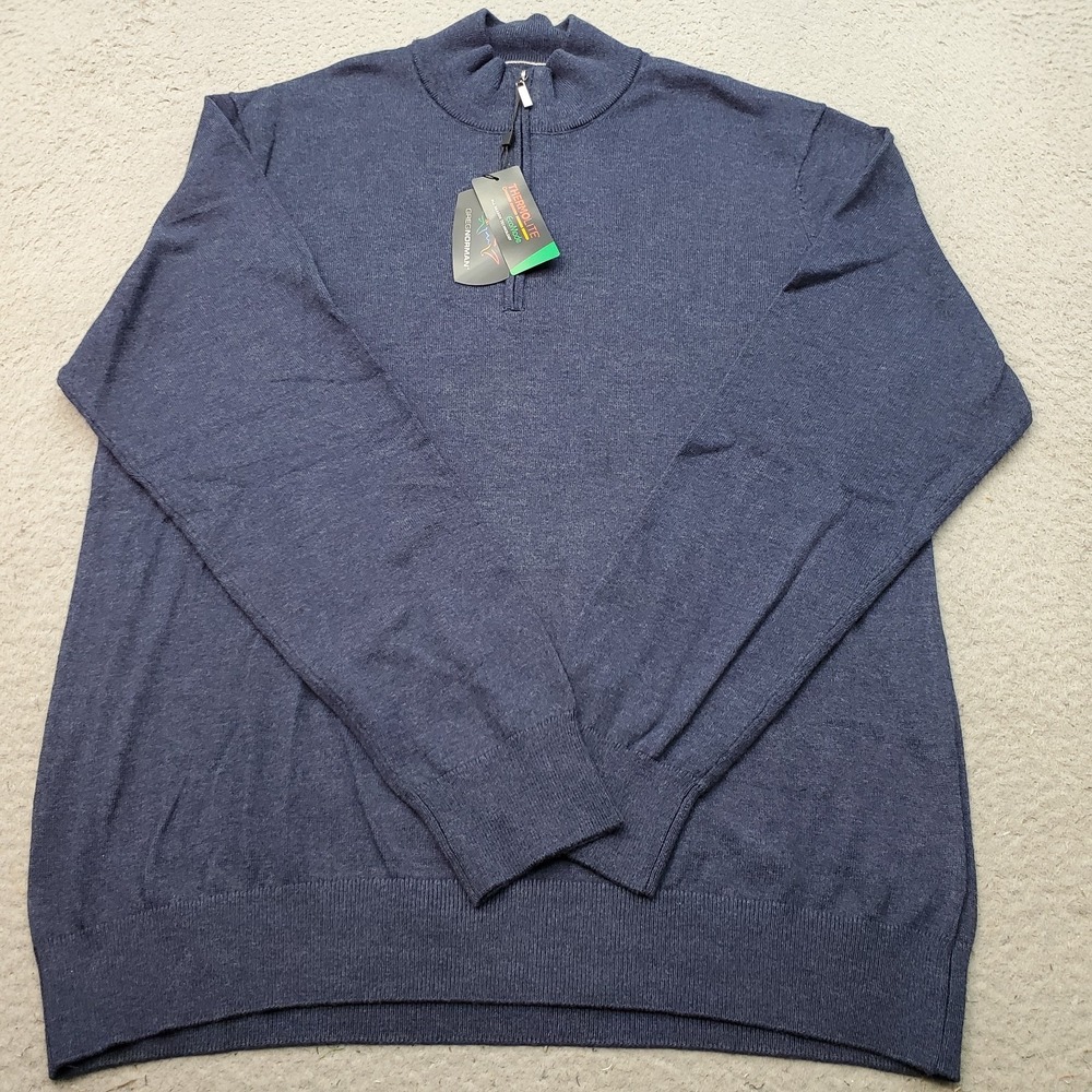 Greg Norman Golf 1/4 Zip Pullover Sweater Mens Large Navy Performance Stretch